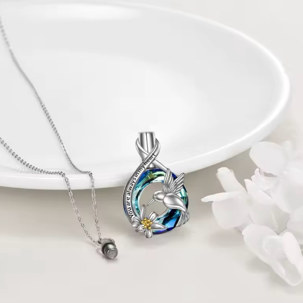 Silver Hummingbird Urn Ashes Pendant Necklace